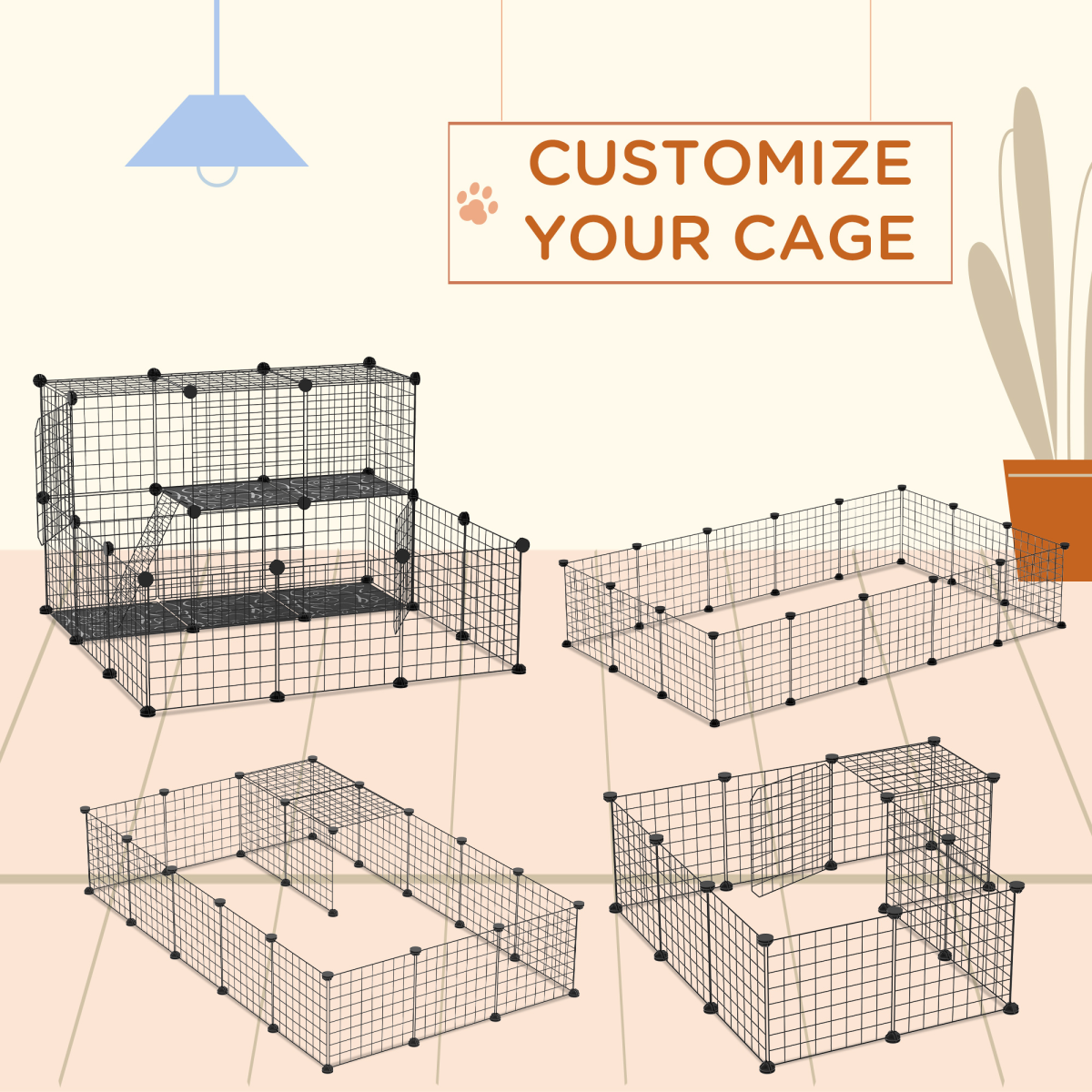 Pet Playpen DIY Small Animal Cage for Rabbit Ferret Chinchilla Guinea Pig Black