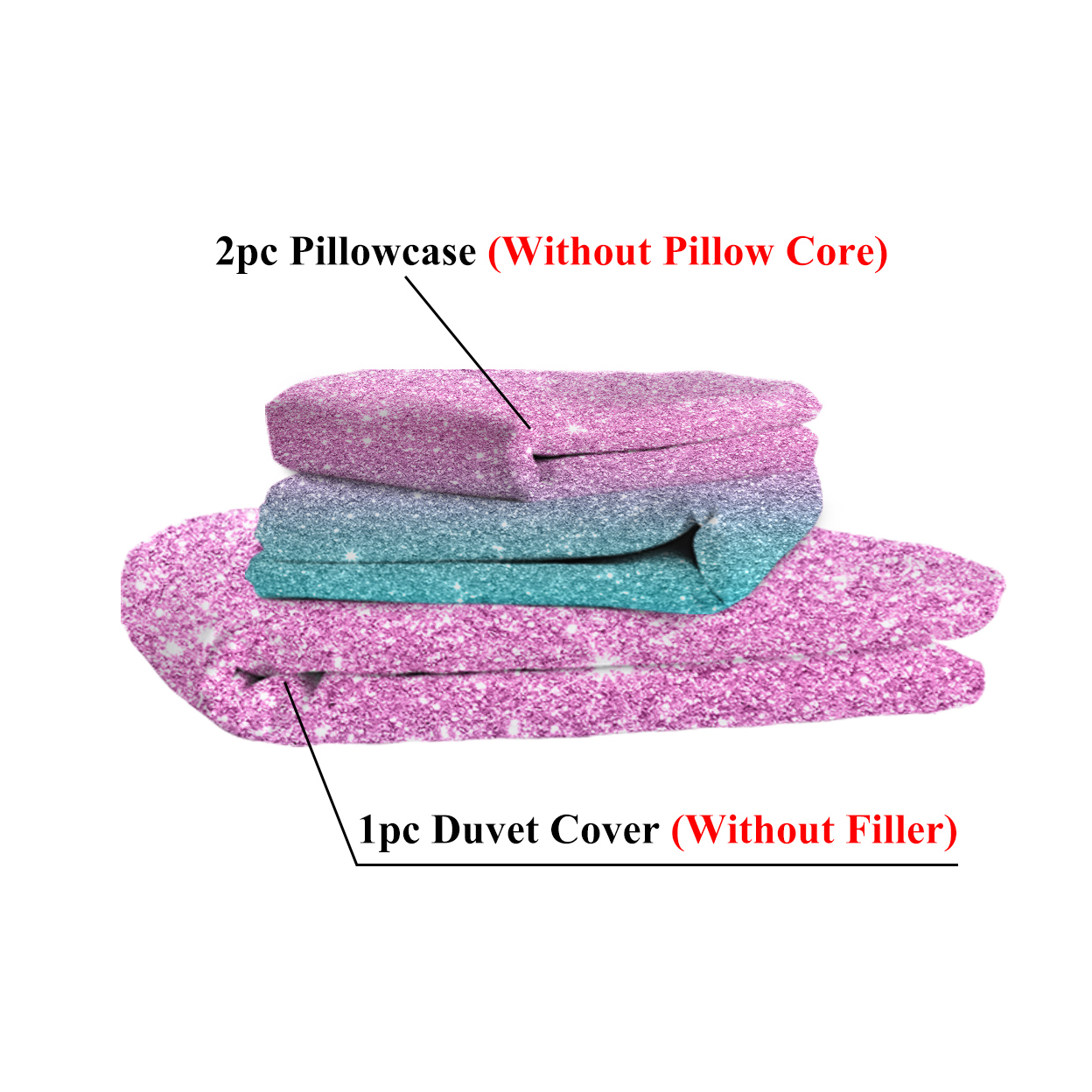 Girly Duvet Cover Rainbow Glitter Ombre Bedding Sets 3 Pcs Chic Unicorn Pink Purple Blue Green Pastel Bed Spreads Sparkle Quilt Cover Set with 2 Pillow Shams (Single)