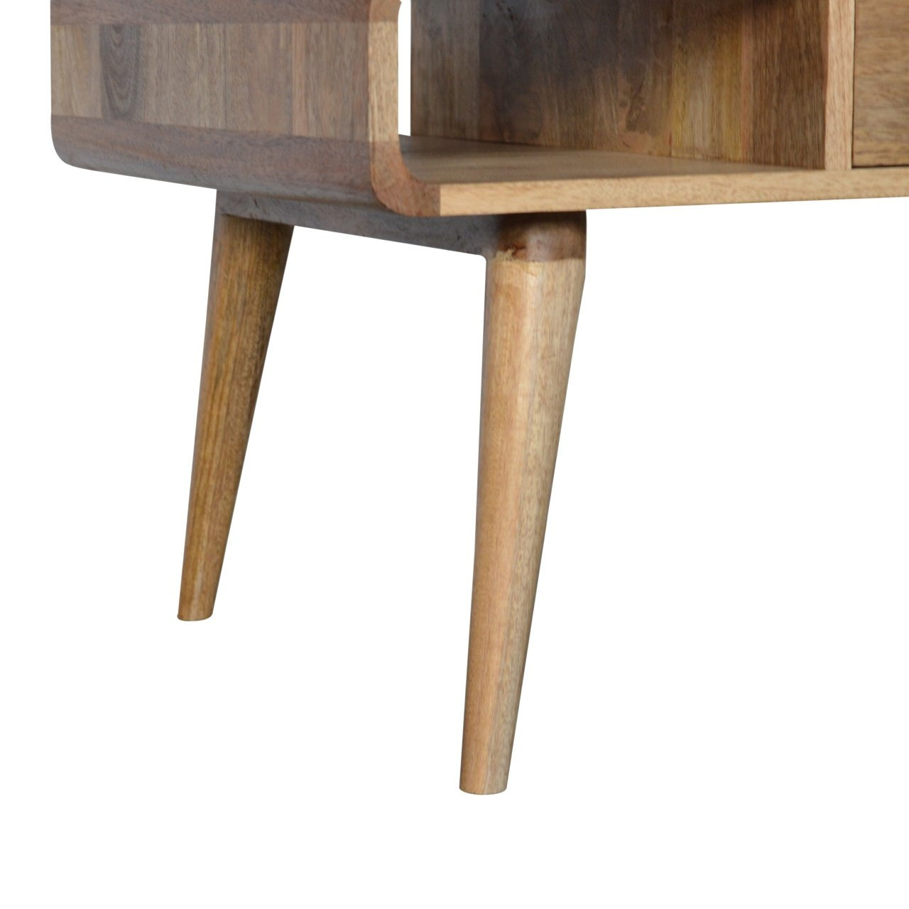 Artisan Furniture Solid Wood Curved Oak-ish Coffee Table, Beige, 2Drawers