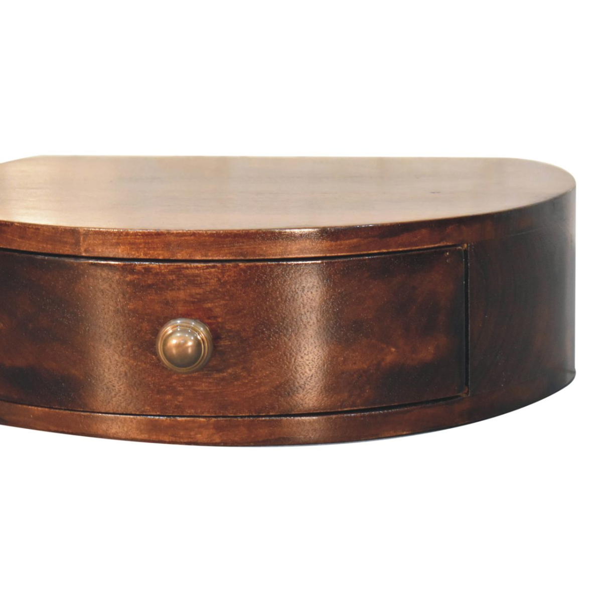 Artisan Furniture Solid Wood California Walnut Wall Mounted Rounded Bedside, 1 Drawer, Dark Brown