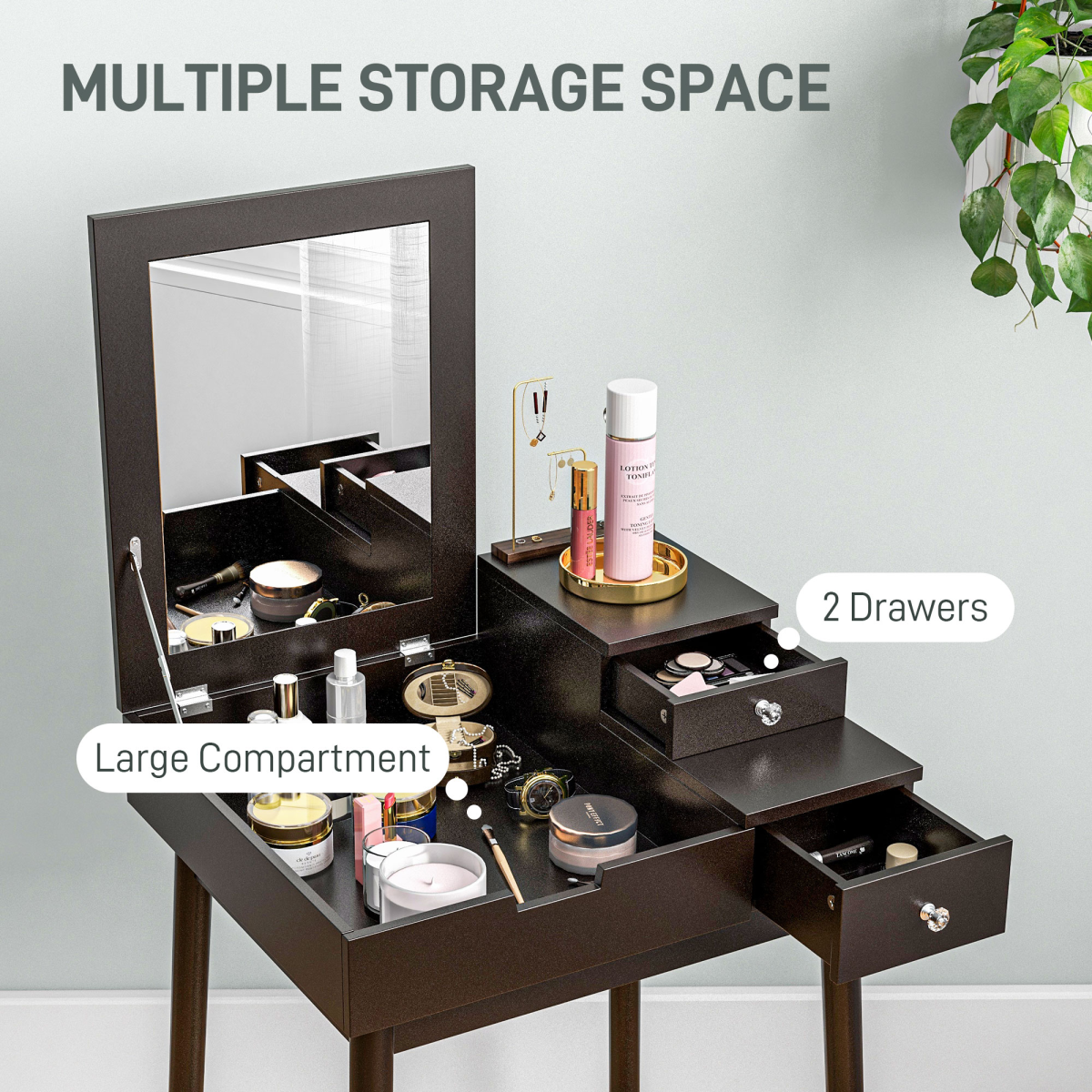 HOMCOM Dressing Table Vanity Desk Flip-up Mirror 2 Drawers, Black
