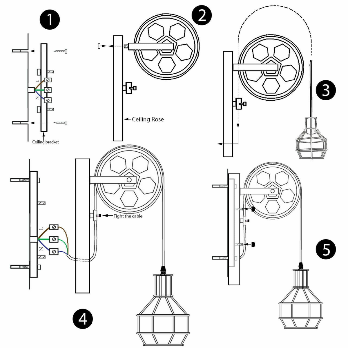 Brushed Copper Retro Industrial Pulley Wheel Cage Wall Light E27~1913