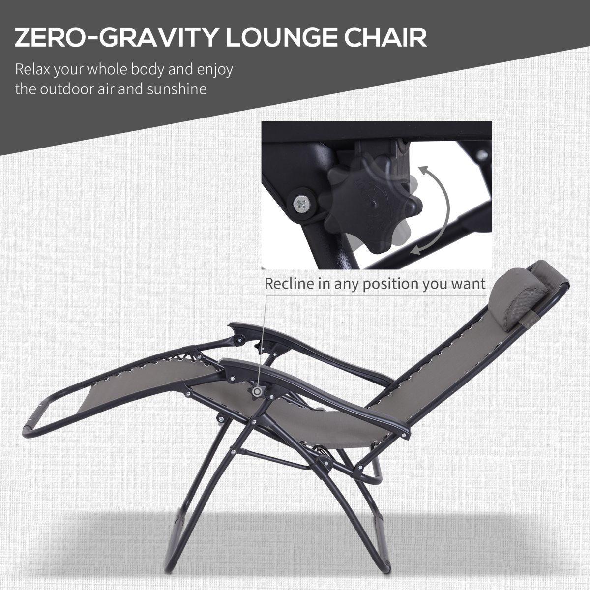 3PC Zero Gravity Chairs Sun Lounger Table Set Cup Holders Dark Grey Outsunny