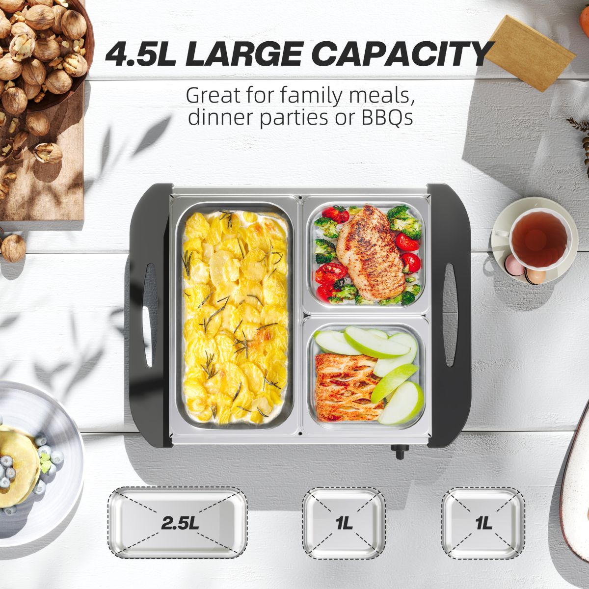 HOMCOM 6L Electric Food Warmer Buffet Server with Lids Cool Touch Handles