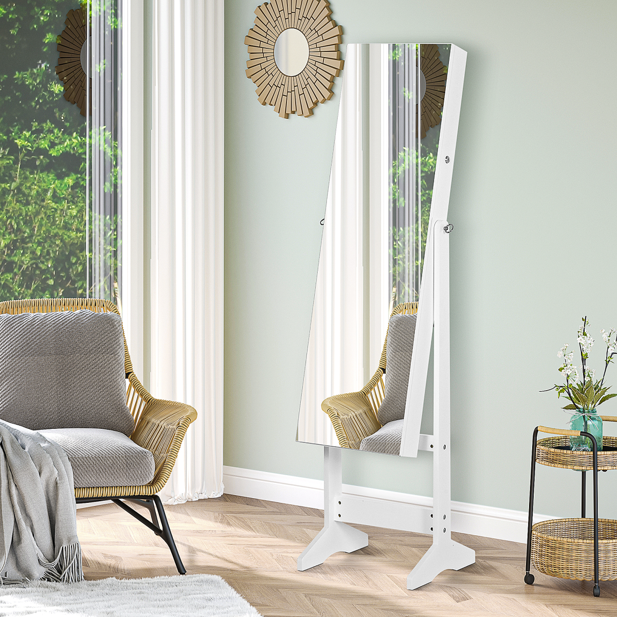 MDF Freestanding Glass Mirror Jewellery Cabinet White
