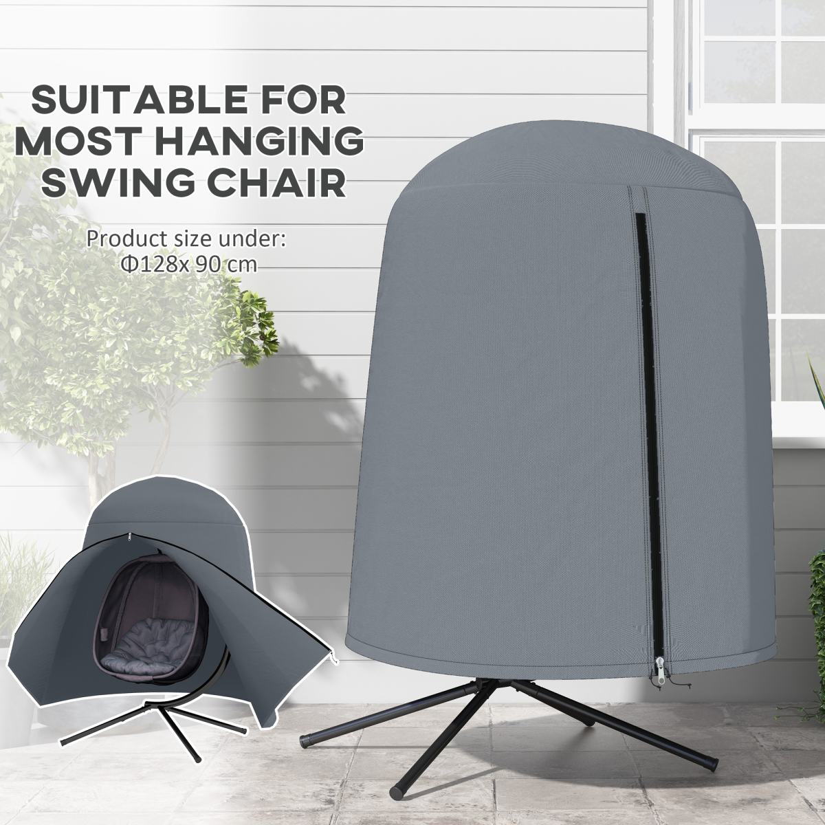 Outsunny Hanging Egg Chair Cover Garden Swing Chair Cover Waterproof, Grey