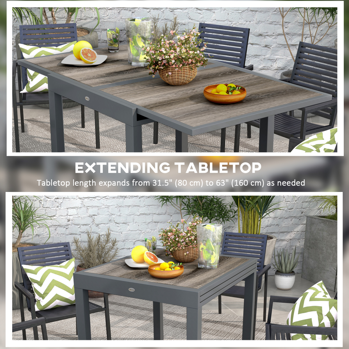 Outsunny Extendable Outdoor Dining Table, Aluminium Rectangular Patio Table
