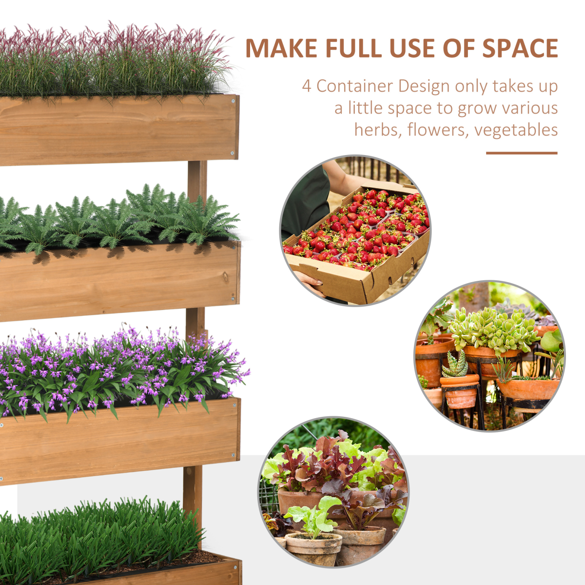Outsunny Raised Garden Bed Wooden Plant Stand Orange