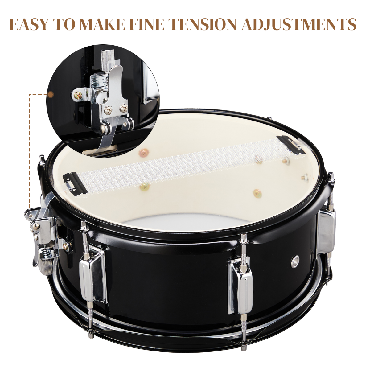 12 x 5.5 inches Professional Marching Snare Drum & Drum Stick & Strap & Wrench Kit Black