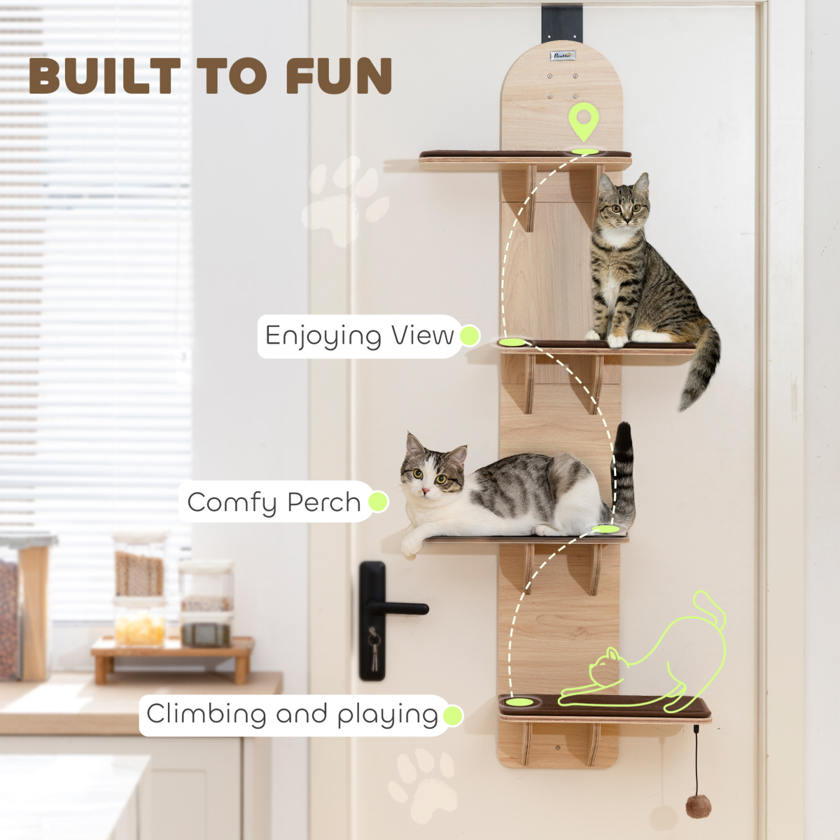 PawHut 4-Level Cat Tree Door Mounted with Washable Plush Pads, Toy Ball