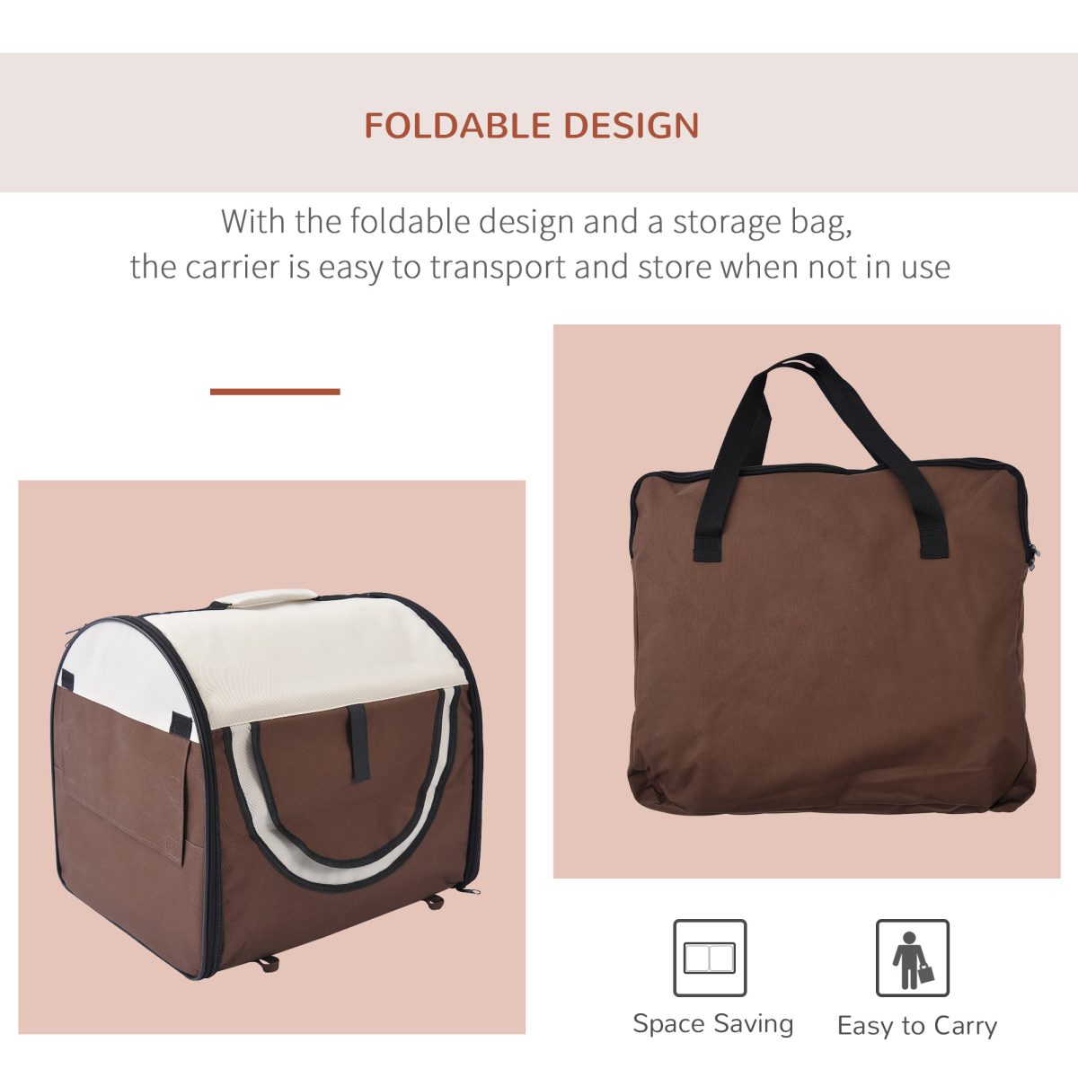 Folding Fabric Soft Pet Crate Dog Cat Travel Carrier Cage Kennel House Brown