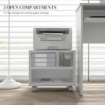 HOMCOM Printer Stand with Storage Printer Cart on Wheels for Home Office White