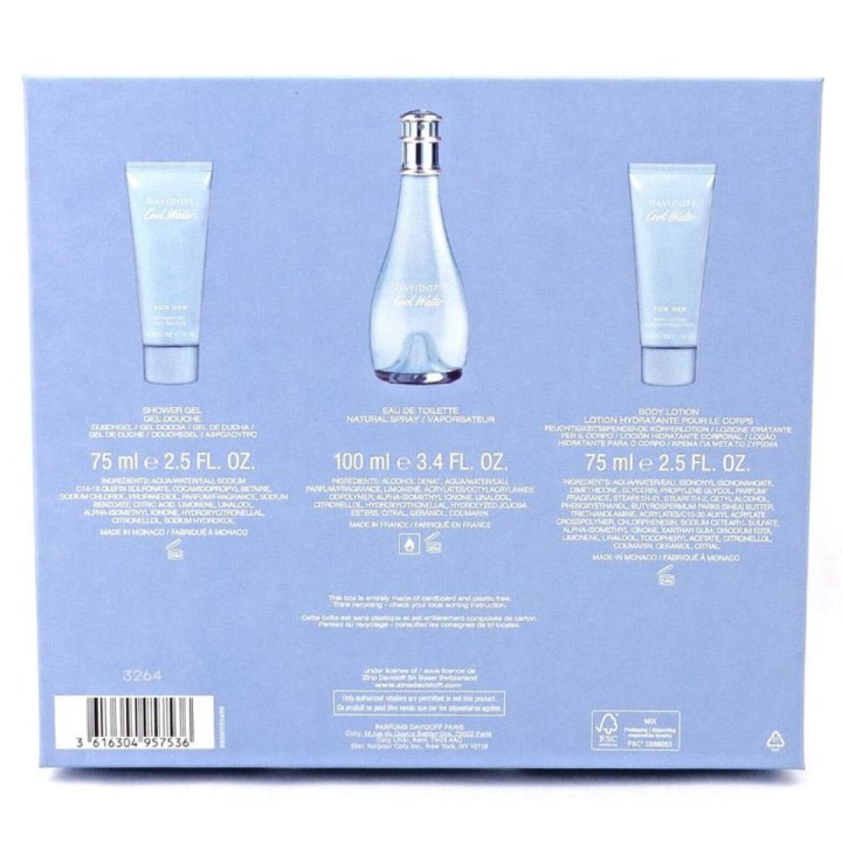Davidoff Cool Water Gift Set (Eau De Toilette 100ml  Shower Gel 75ml  Body Lotion 75ml)