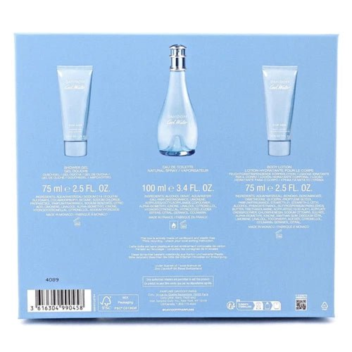 Davidoff Cool Water Gift Set (Eau De Toilette 100ml  Body Lotion 75ml  Shower Gel 75ml)
