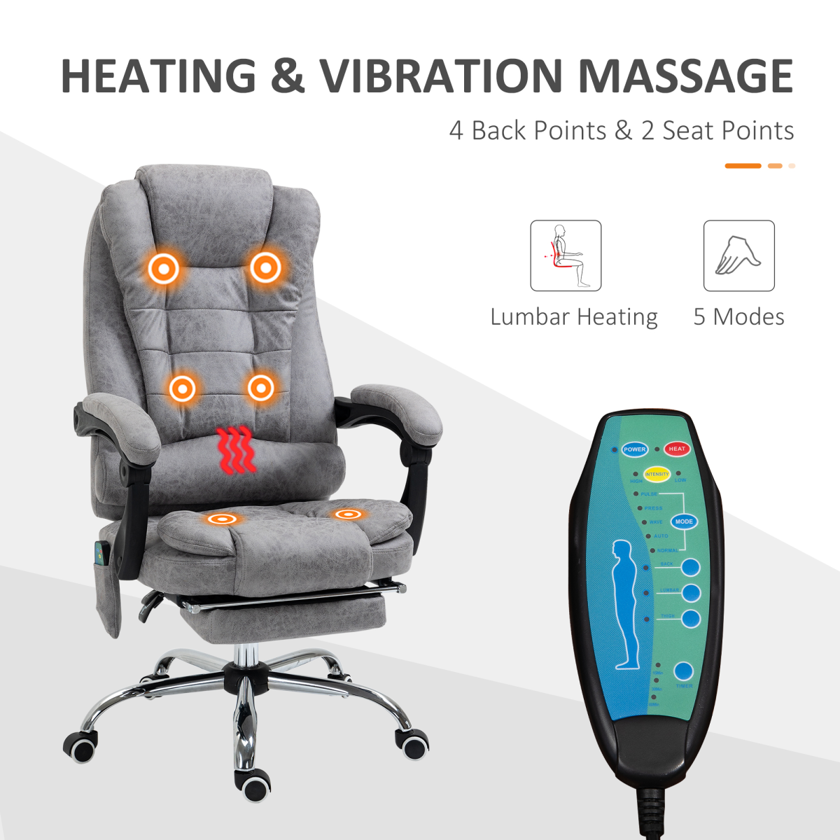 Vintage High Back Heated Massage Office Chair w/ 6 Vibration Points, Grey