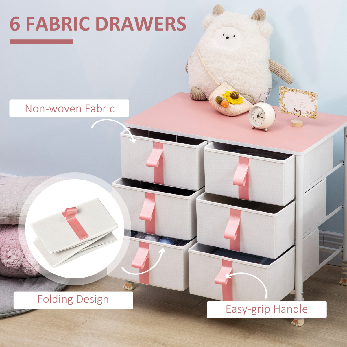 Chest of Drawers Cloth Organizer w/ 6 Fabric Drawer Metal Frame Nursery Room