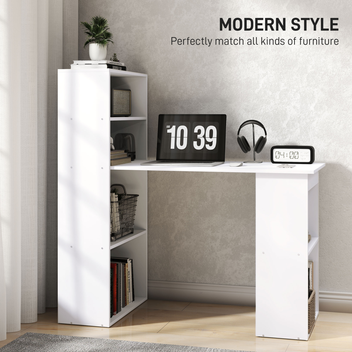 Computer Desk, 120Lx55Dx120H cm-White