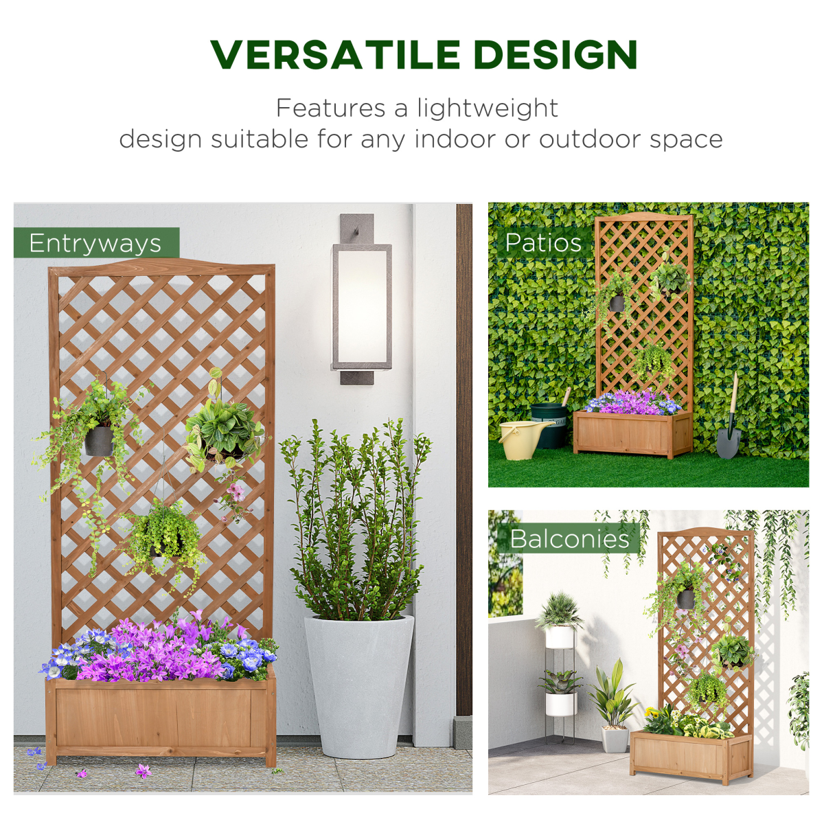 Garden Wooden Planter Box with Trellis 76x36x170cm, Brown Bed