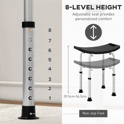 HOMCOM Aluminium Shower Stool w/ Adjustable Height Non-Slip Bath Stool Black