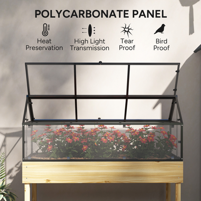 Outsunny Raised Garden Bed with Polycarbonate Panel, Natural