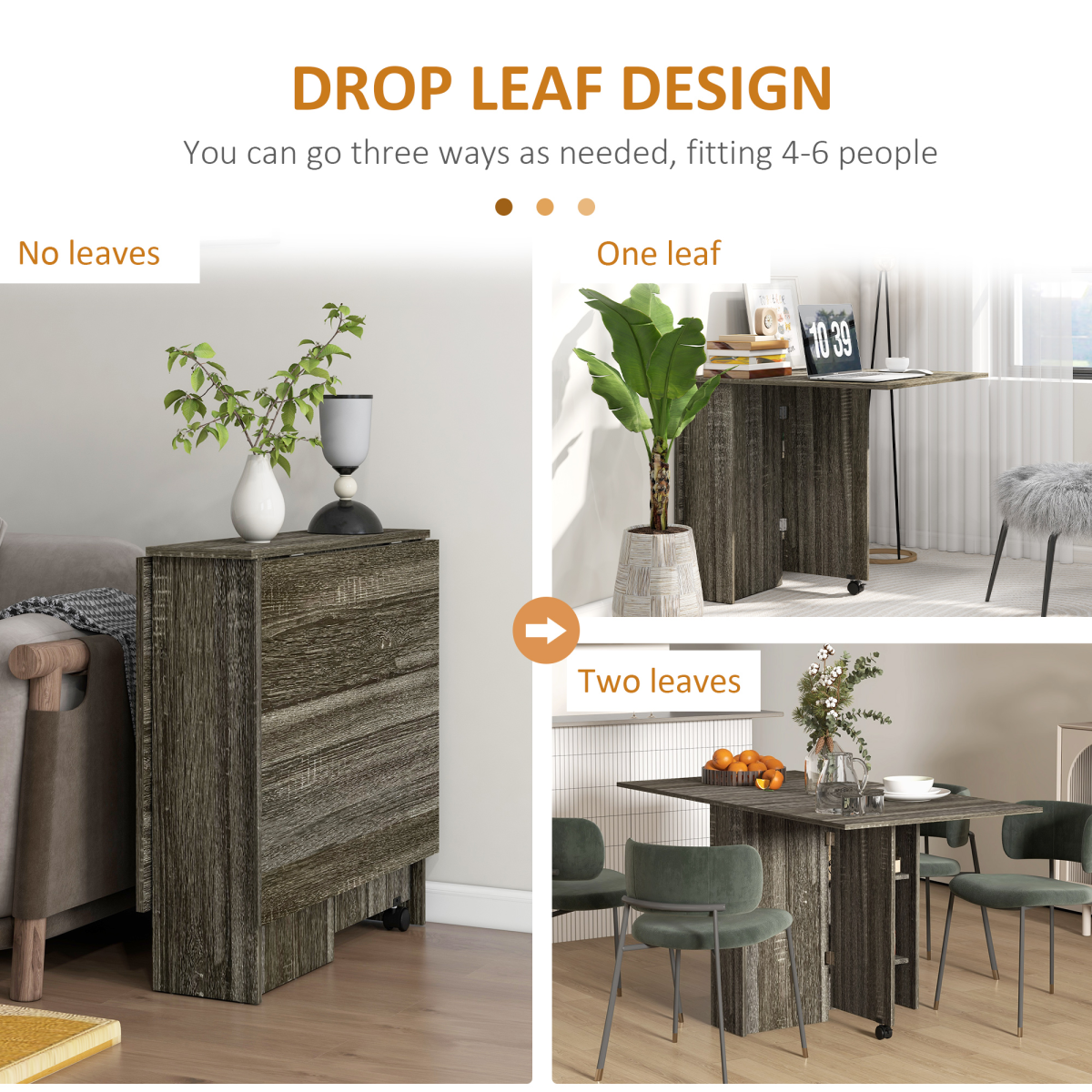 HOMCOM Mobile Drop Leaf Dining Table Folding Desk w/ 2 wheels Storage Shelves