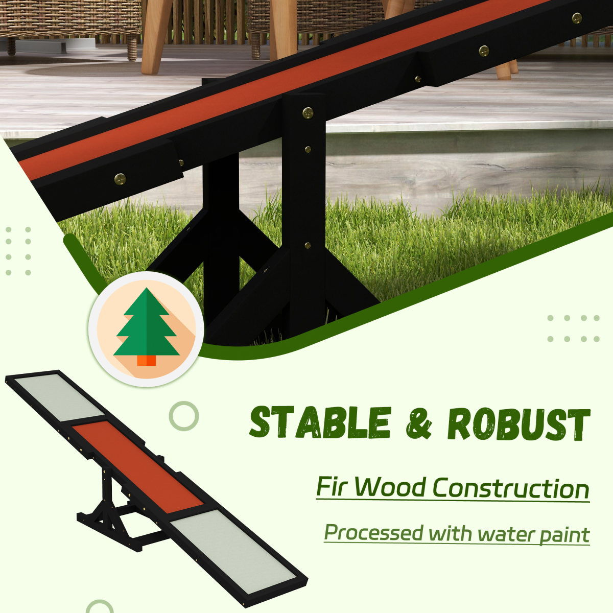 PawHut Wooden Pet Seesaw for Big Dogs with Anti-Slip Surface, Black
