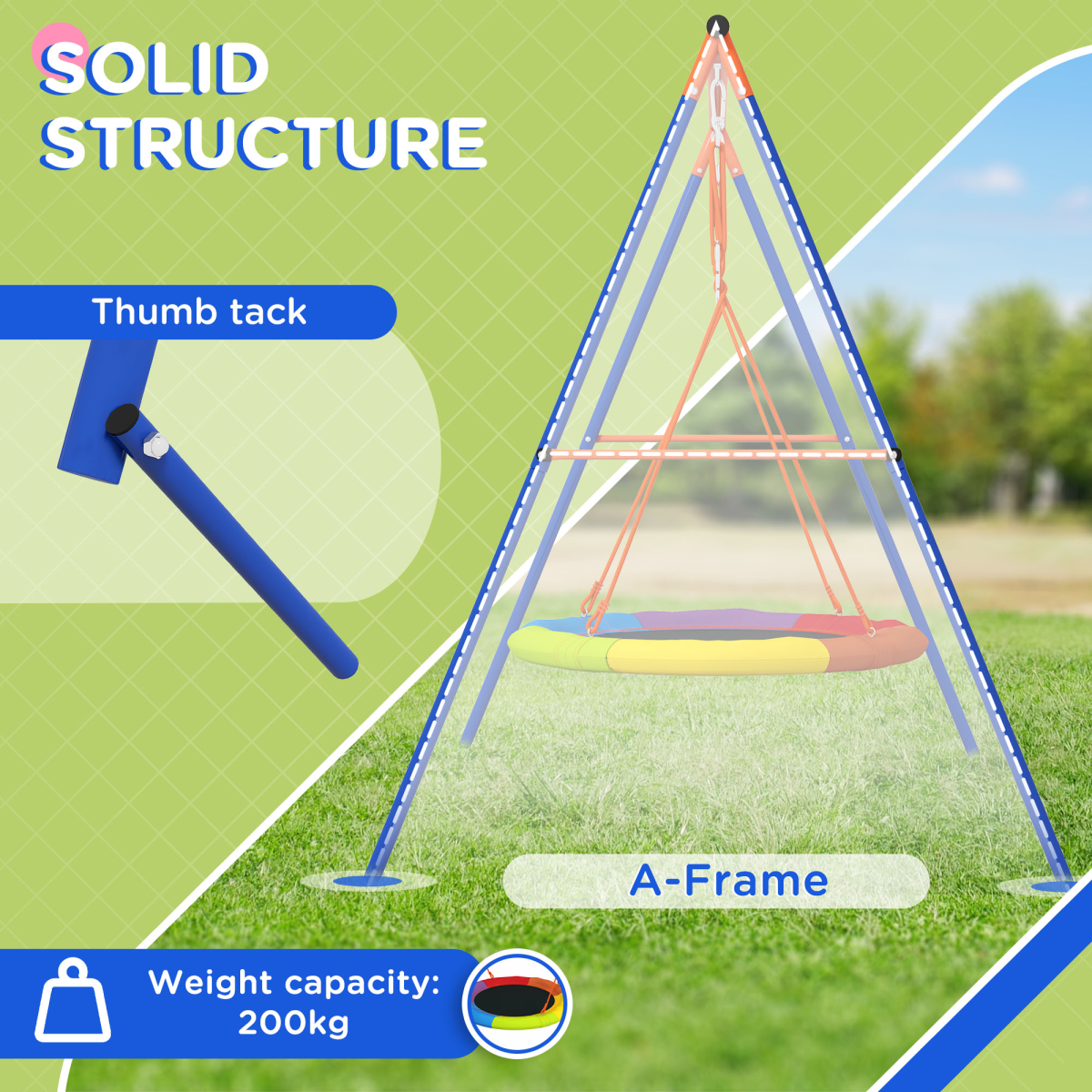 Outsunny Kids Swing Nest Swing Seat with A-Frame Structure for Outdoor Use