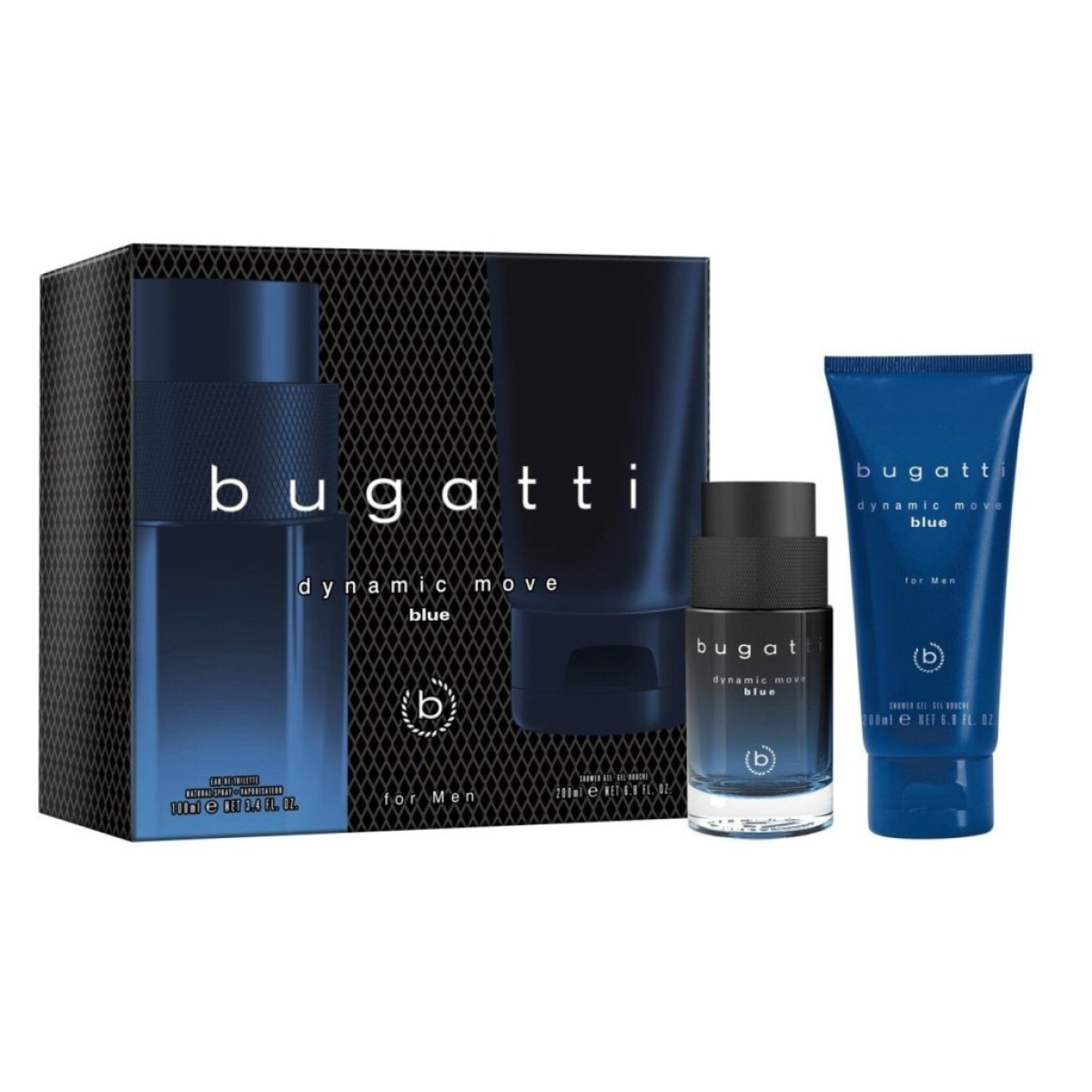 Bugatti Dynamic Move Blue For Men Gift Set (Eau De Toilette Spray 100ml  Shower Gel 200ml) (New)