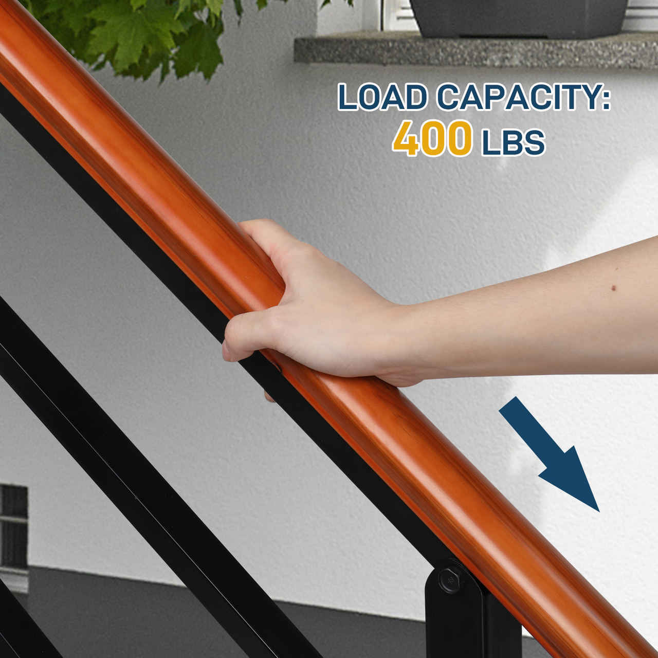 【Replace 80617397】Handrails for Outdoor Steps, Wrought Iron Solid Wood Hand Railing for Concrete Steps, Porch Steps, Wooden Steps, Fits 1 to 3 Steps