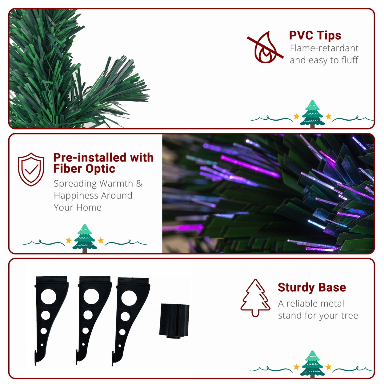 FCH 3ft Top With Stars Plastic Base PVC Material Optical Fiber Colorful And Color-Changing 85 Branches Christmas Tree White