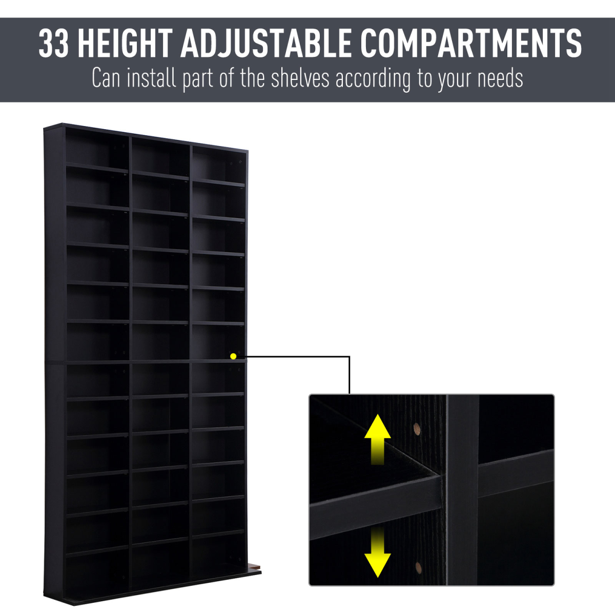 HOMCOM CD DVD Media Storage Shelves Display Shelf Racks Wooden Frame Black