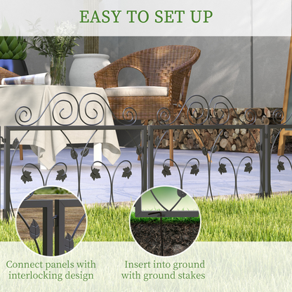 Outsunny 4 Panels Decorative Garden Fence Metal Wire No Dig Fencing Black