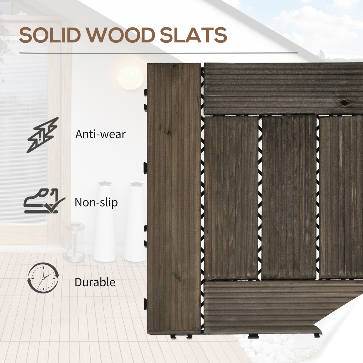 Set of 27 Wooden Interlocking Decking Tiles, 30 x 30 cm, Total 2.5?, Grey
