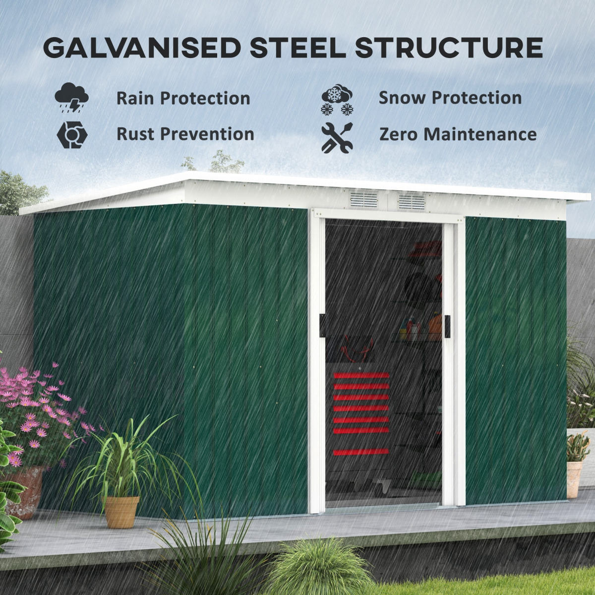 9ft x 4.25ft Garden Metal Storage Shed Equipment Tool Box Ventilation & Doors