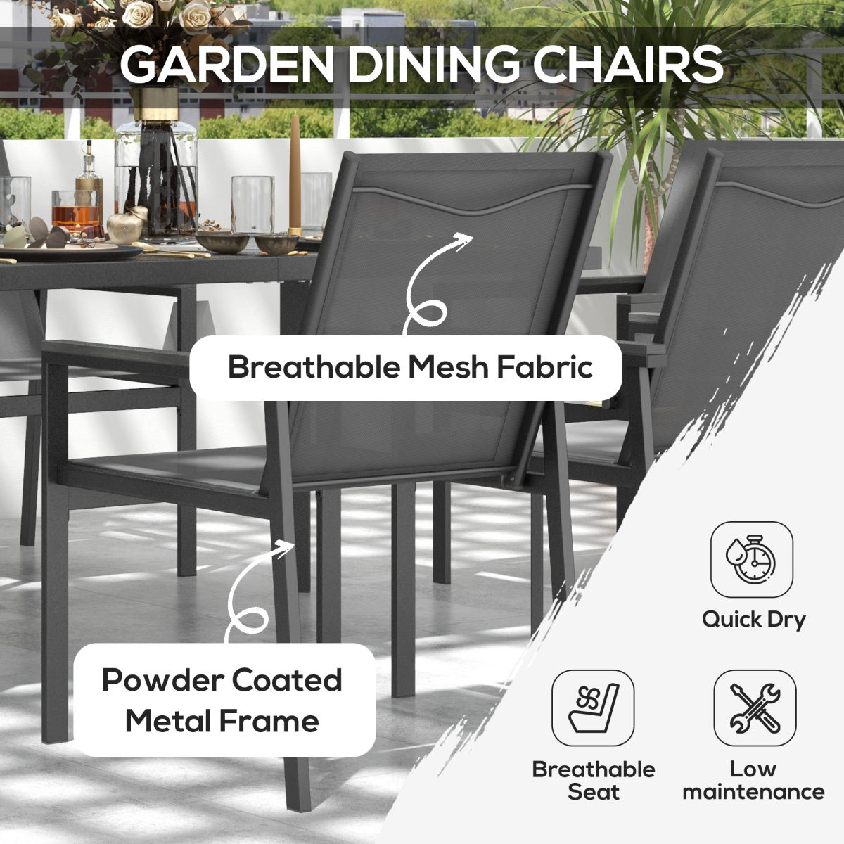 Outsunny 7 Piece Garden Dining Set, Outdoor Table and 6 Chairs, Grey