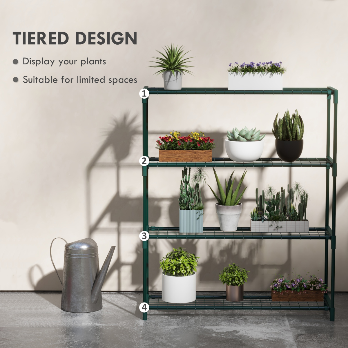 Outsunny Plant Stand, 4-Tier Planter Holder Flower Display Rack, Dark Green
