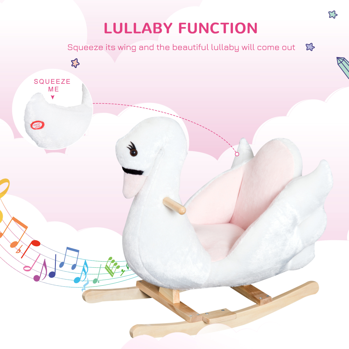 Kids Rocking Horse Ride On Swan Toy w/ Music Safety Seat for Toddler HOMCOM