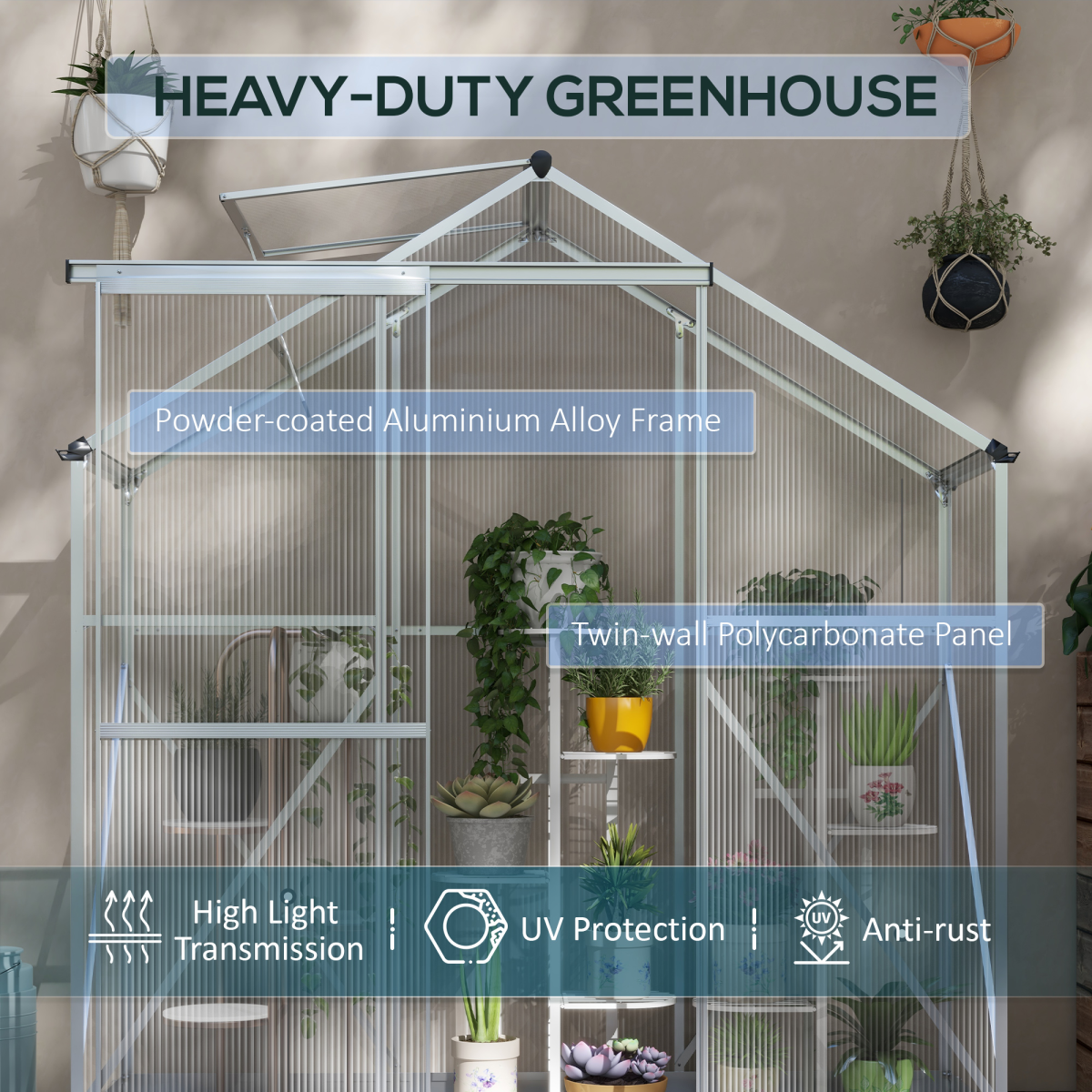 Outsunny 6 x 2.5ft Polycarbonate Greenhouse Aluminium Green House, Silver
