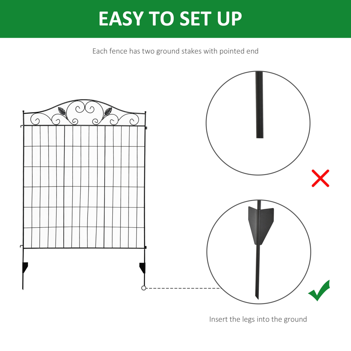 Garden Decorative Fence 4 Panels 44in x 12ft Steel Wire Border Edging Outsunny