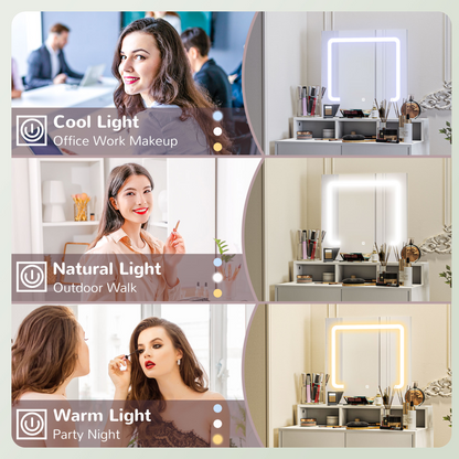 HOMCOM Dressing Table with Mirror, LED Lights, Drawers, for Bedroom, White