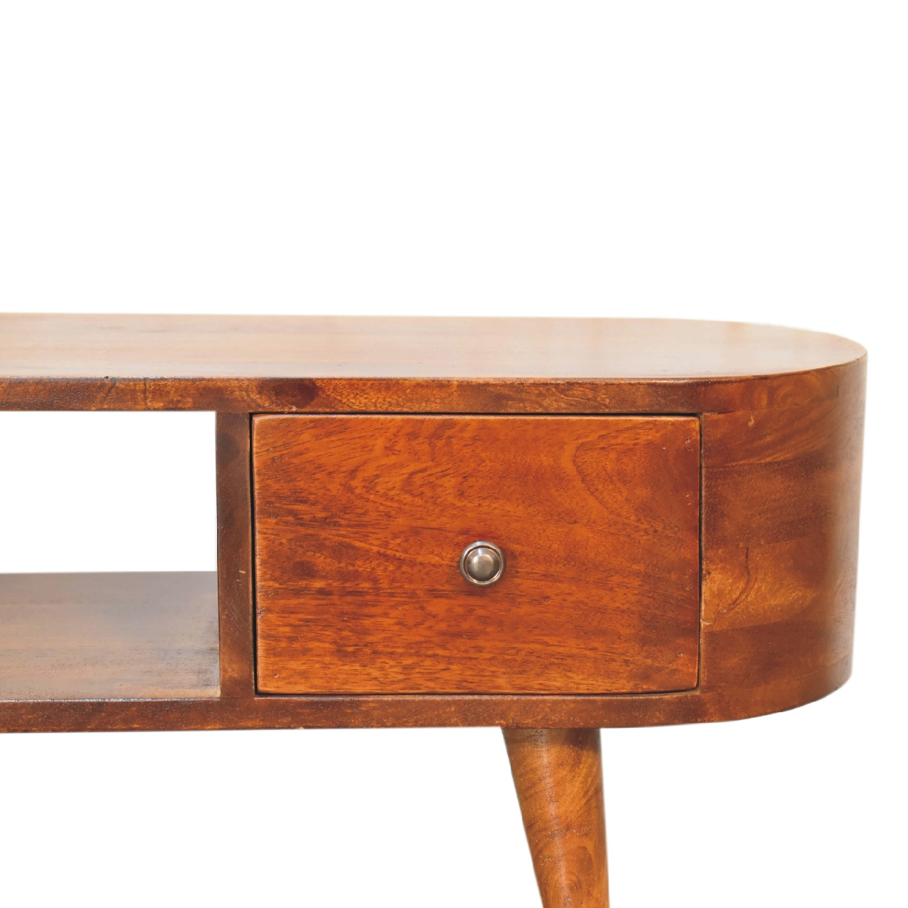 Artisan Furniture Solid Wood Chestnut Round Open Media Unit, 2 Drawers, Brown