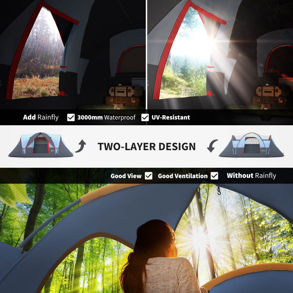 Outdoor  Camping Tent For 5-6 W/ Bag, Fiberglass & Steel Frame Outsunny