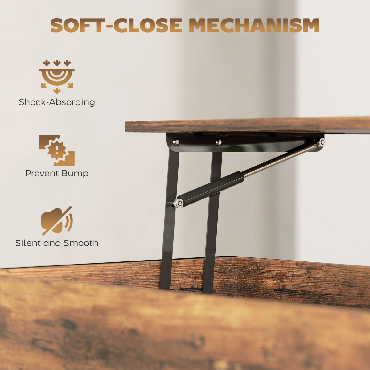 HOMCOM Industrial Lift Top Coffee Table with Storage Shelf Rustic Brown
