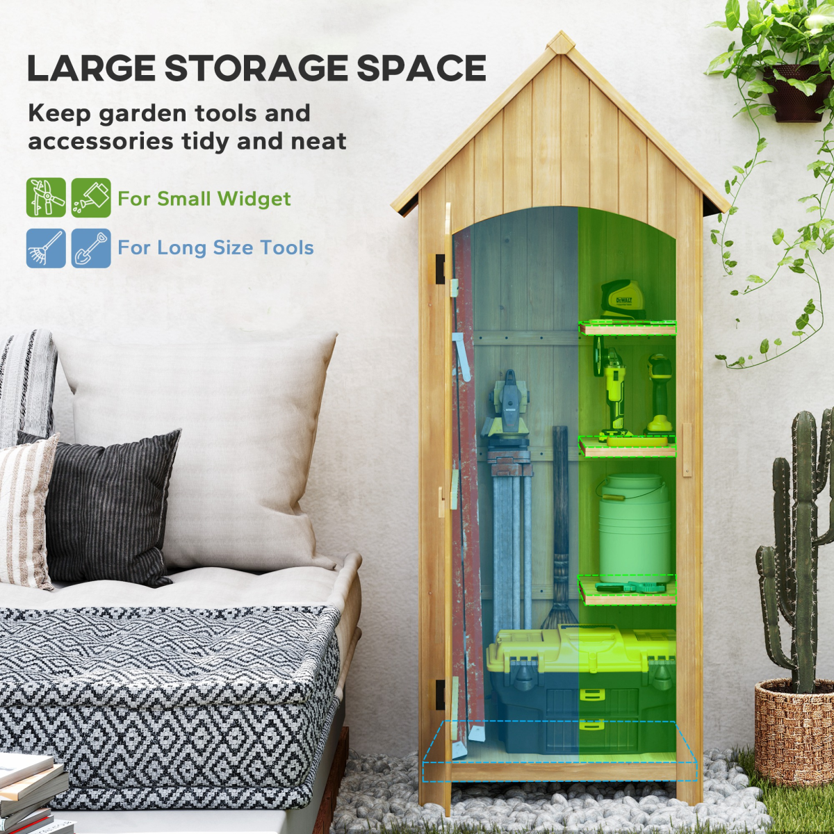 Outsunny Wooden Small Garden Shed with 3 Shelves and Tilt Roof