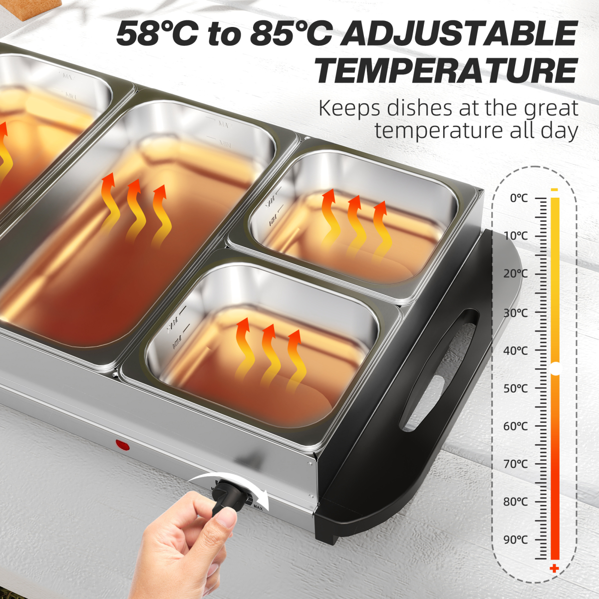 HOMCOM Electric Food Warmer 5 Tray, 9.2L Buffet Server with Lids, Silver