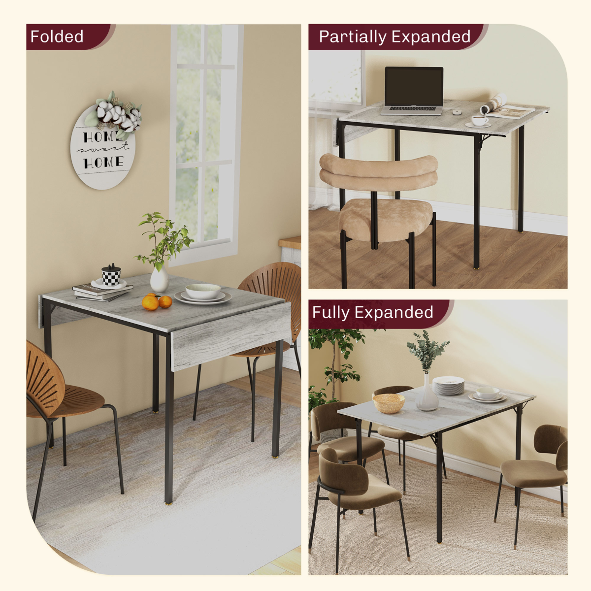HOMCOM Folding Dining Table, Drop Leaf Table for 2-4 People, Grey