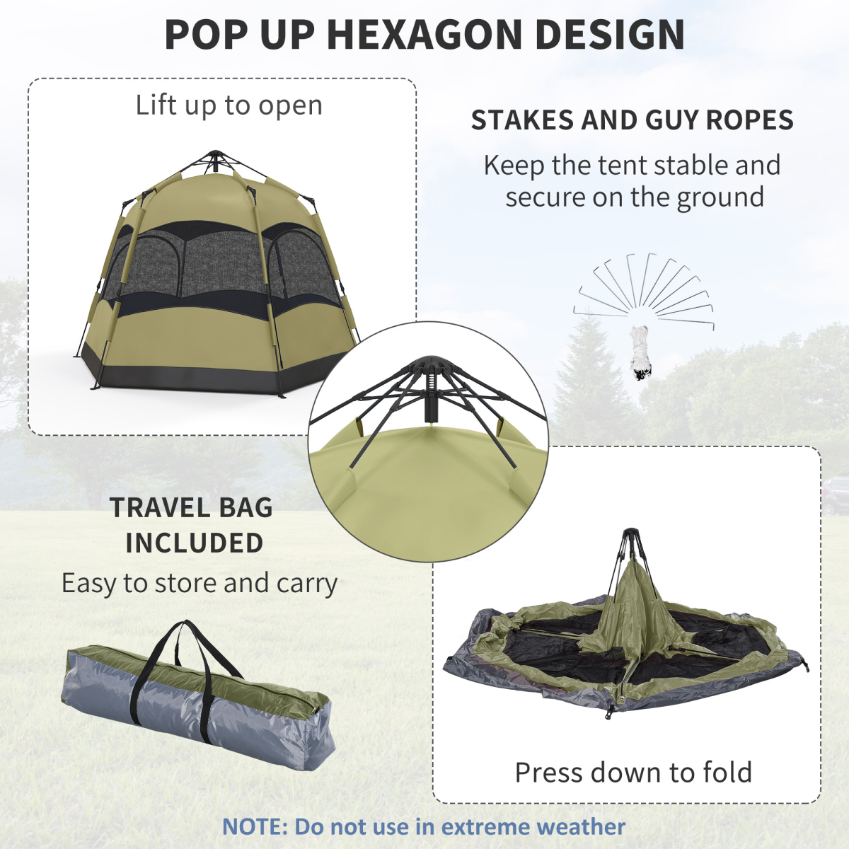 Outsunny 4 Person Camping Tent Festival Hiking Shelter, Dark Green
