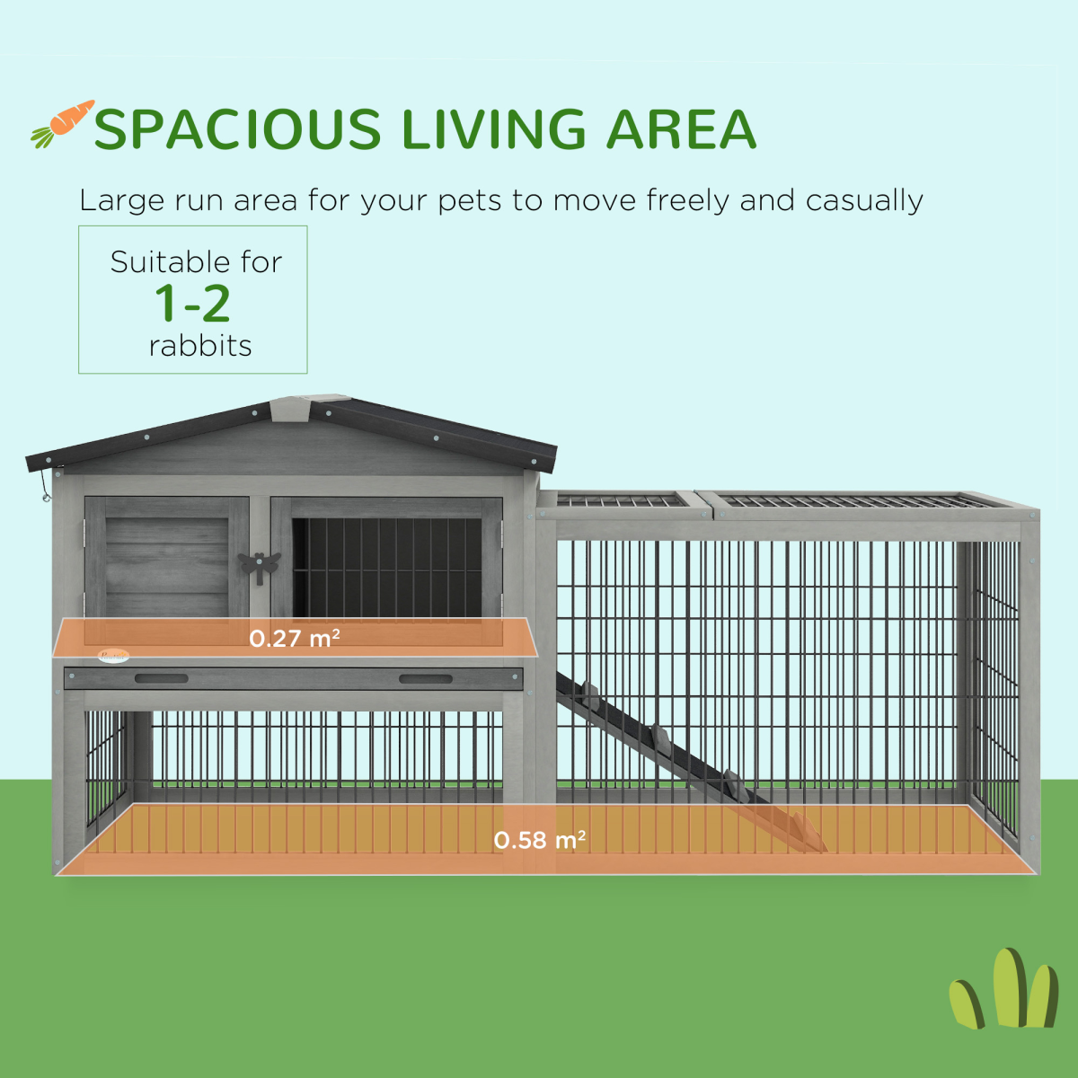 Pawhut Rabbit Hutch Pet House Outdoor Run Design w/ Water-Resistant Paint Ramp