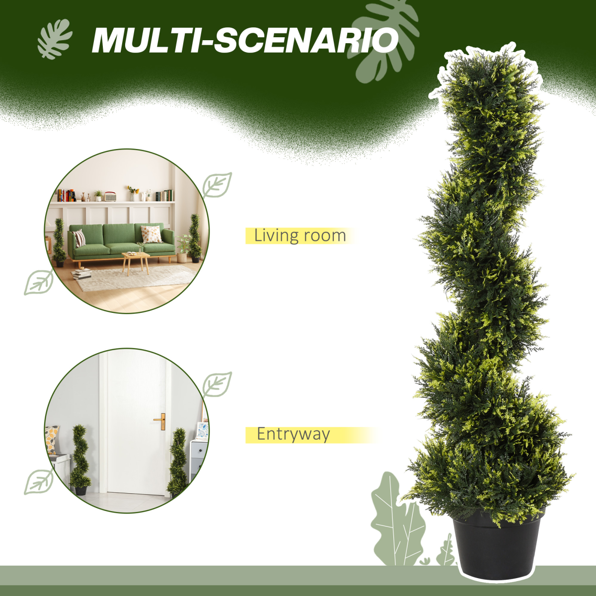 Set Of 2 90cm Artificial Spiral Topiary Trees & Pot Fake Greenery Plant