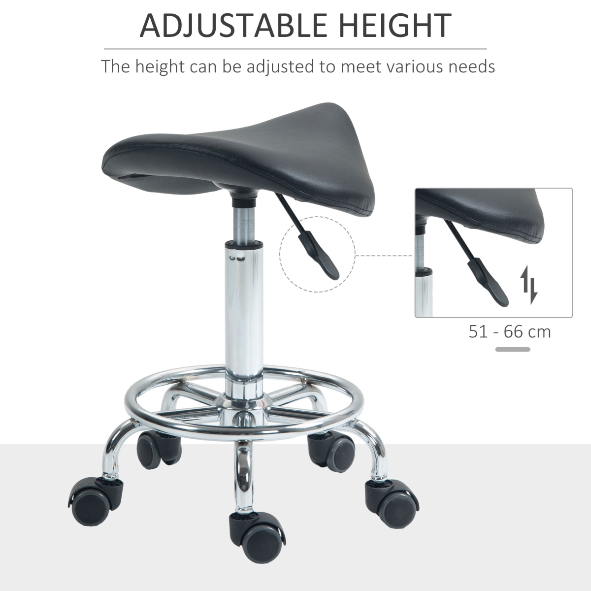 HOMCOM Saddle Chair, Rolling Salon Stool for Massage Spa Clinic Beauty, Black